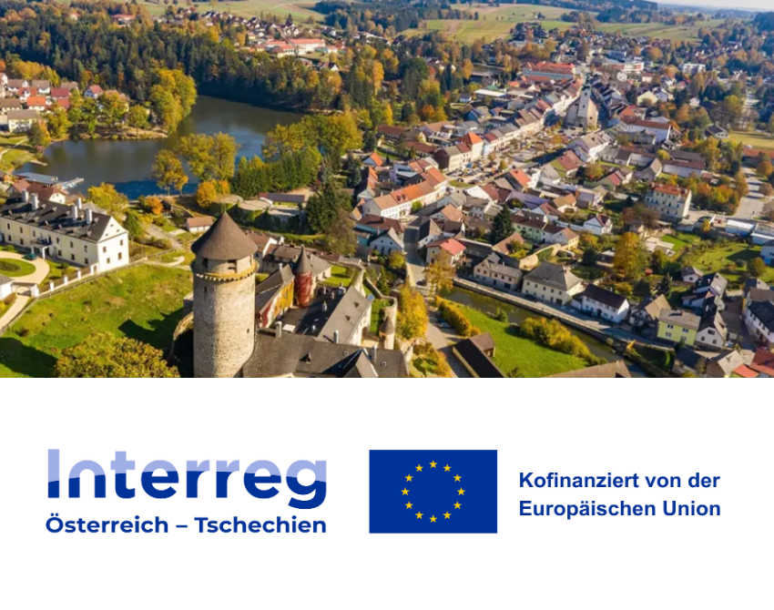 Imagefoto von oben Stadtgemeinde Litschau mit Interreg Österreich - Tschechien Logo