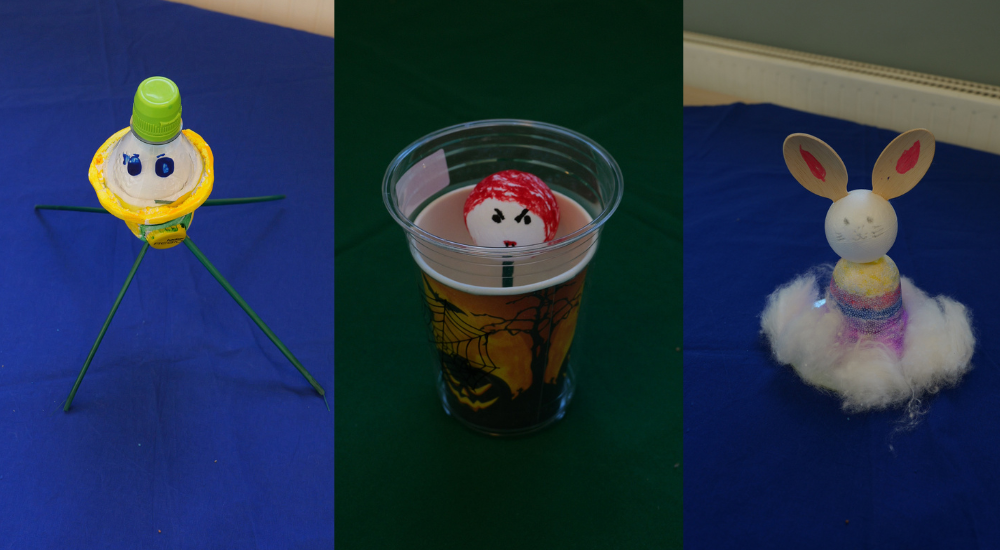 Gebastelten Objekte aus Müll des Medienprojekts